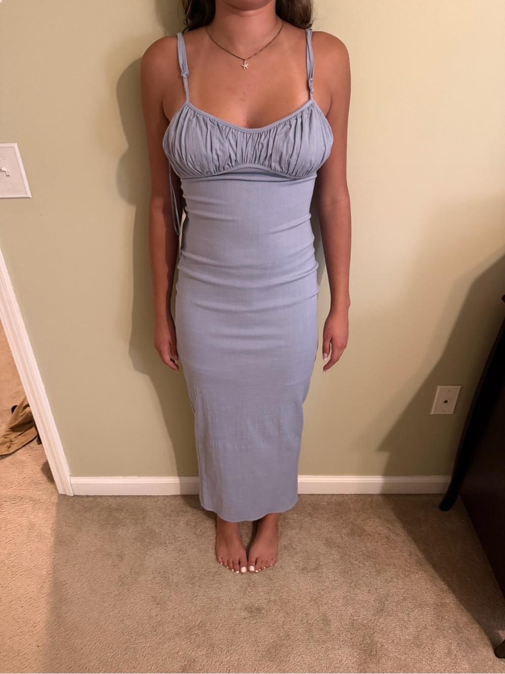 American Threads Powder Blue Ruched Bust Maxi Dress